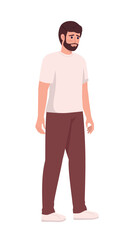 Aufkleber - Sad bearded man in casual outfit semi flat color vector character. Editable figure. Full body person on white. Simple cartoon style illustration for web graphic design and animation