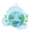 © The img - Green energy 2D vector isolated illustration. Sustainable power sources flat objects on cartoon background. Eco friendly technology colourful editable scene for mobile, website, presentation