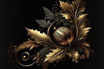 Black and gold christmas background decorations. generative ai