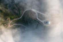 Drone View Of Road & Weather Station Above The Clouds, China