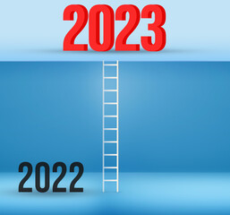 Wall Mural - Ladders towards 2023 typography on the roof, new year concept backdrop design. Towards new year concept wallpaper