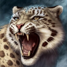Beautiful Snow Leopard Portrait. AI Generated Photorealistic Illustration. Not Based On Original Images, Characters Or People