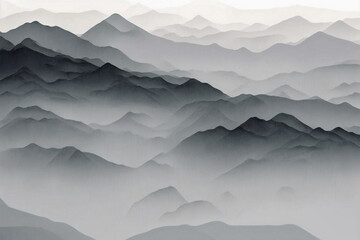 Seamless gray mountains fading into fog. High quality illustration. Gorgeous abstract mountain range print for surface design. Seamless repeat raster jpg pattern swatch. Grey paper texture overlay