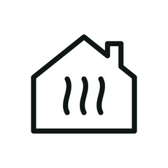 Poster - House with heat waves isolated icon, home heating system with waves vector icon with editable stroke