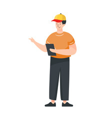 Wall Mural - Person wearing a hard cap, flat illustration of engineer 