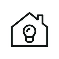 Poster - Home lighting system isolated icon, house with light bulb vector icon with editable stroke