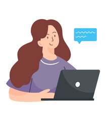 Sticker - An editable flat illustration of online working 