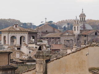 Wall Mural - rome house roof and church dome cityscape roofdome view panorama