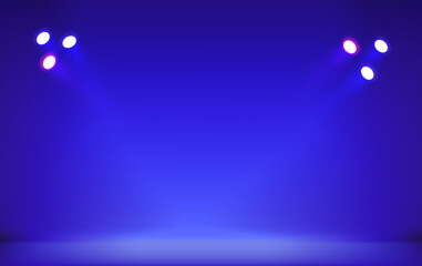 Poster - Illuminated dark interior with projectors. Realistic vector illustration