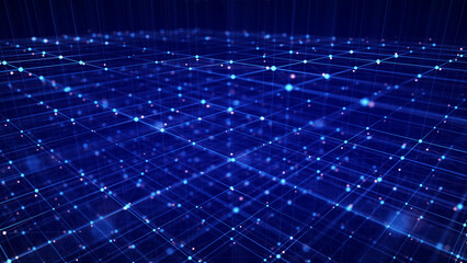 Poster - The concept of data connection in the blockchain network. Digital cyberspace data flow background. Network connections structure. Big data visualization. 3D rendering.