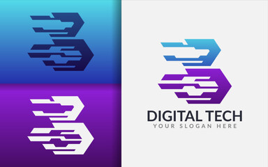 Poster - Abstract Initial Letter B Logo Design with Digital Tech Style Concept. Modern Vector Logo Illustration.
