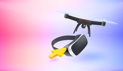 Aufkleber - Modern drone with mask. 3d vector banner with copy space