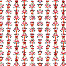 Folk Pattern In A Row Pink Rose Red Pattern
