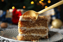 Concept Of Tasty Sweets, Delicious Honey Cake