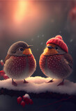 cute bird couple in love in wintertime  