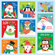 Christmas Card With Cute Christmas Characters