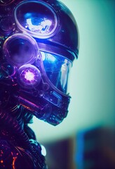 Wall Mural - A fictional person, not based on a real person. Portrait of an fictional astronaut in a spacesuit. High-tech astronaut from the future. The concept of space travel. . Generative AI
