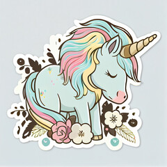 Wall Mural - Unicorn illustration for children design. Rainbow hair. Isolated. Cute fantasy animal.