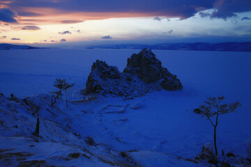 Poster - winter landscape nature lake baikal shamanka rock olkhon island