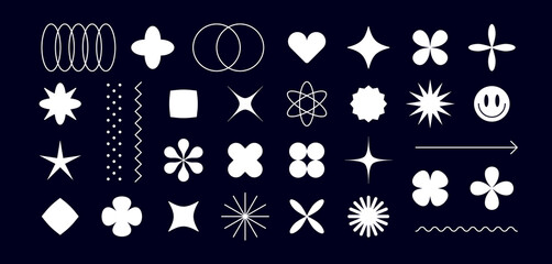 Abstract graphic elements for concept design. Shape symbol, graphic set geometric form for pattern, graphic, web design, minimalist sign, star, flower, collection abstract form. Vector Illustration