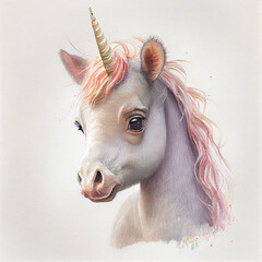 Wall Mural - Unicorn illustration for children design. Rainbow hair. Isolated. Cute fantasy animal.