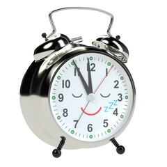 Wall Mural - Funny alarm clock sleeps isolated on white background. 3D rendering