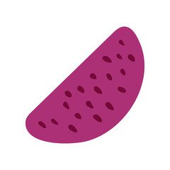 Sticker - Slice of purple fruit with seeds vector illustration. Slice of watermelon for lunch at school or office isolated on white background. Lunch break, food concept