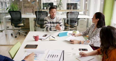 Aufkleber - Financial, documents and business meeting with business people, chart and graph in office for review, sales and planning. Finance, collaboration and teamwork with group for development and growth