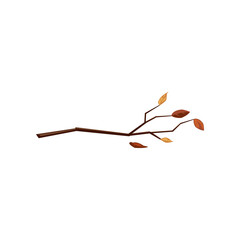 Wall Mural - Branch with leaves vector illustration. Stick isolated on white background. Hygge autumn concept