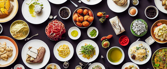 panorama table filled with various types of food 02 generative ai generative ai illustration