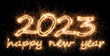 Leinwandbild Motiv 2023 sparkler golden number with happy new year eve greetings bright gold fireworks display black. dark celebration change of the year concept background