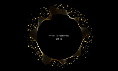 Poster - Shiny golden frame. Modern luxury black circles lines wavy in round frame gold on dark background. Golden circle abstract background. Vector EPS 10