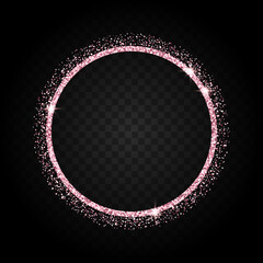 Wall Mural - rose gold glitter circle frame with sparkling stars isolated on transparent background, luxury borde