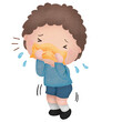 An image of a boy sneezing in watercolour