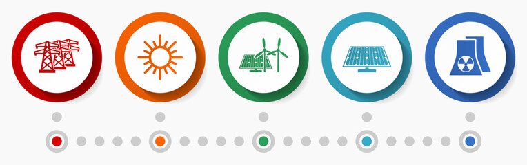 Fototapete - Renewable energy vector icon set, power concept flat design web buttons, industrial infographic template