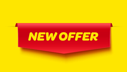 Wall Mural - New Offer Tag. Red Discount Label Isolated on Yellow Background. Vector Illustration