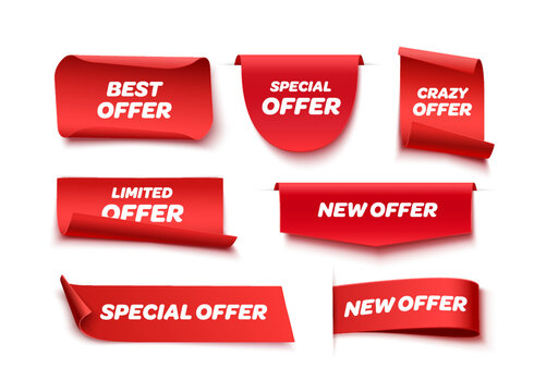 Collection of Offer Tags. Red Discount Labels. Vector Illustration
