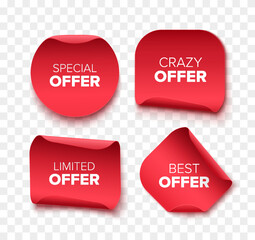 Wall Mural - collection of offer tags. red discount labels. vector illustration