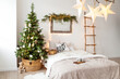 Cozy bedroom decorated for Christmas