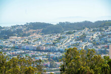 Row Of Modern Houses Along A Ridge Of Moutaints In The Historic Suburban Areas Of Downtown San Francisco California