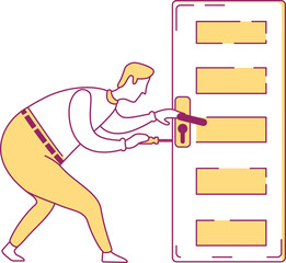 Poster - Maintenance worker fixing door lock semi flat color raster character. Posing figure. Full body person on white. Simple cartoon style illustration for web graphic design and animation