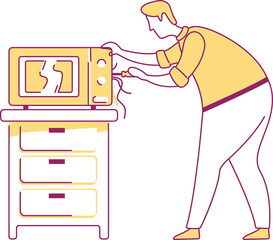 Poster - Maintenance worker fixing broken microwave semi flat color raster character. Posing figure. Full body person on white. Simple cartoon style illustration for web graphic design and animation
