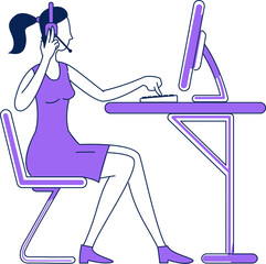 Poster - Female dispatcher receiving emergency call semi flat color raster character. Posing figure. Full body person on white. Simple cartoon style illustration for web graphic design and animation