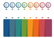 Template for infographics. Vertical color columns for text 8 positions