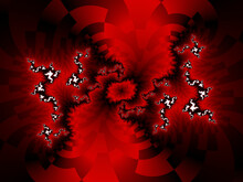Red Black Fractal, Petals, Background With Stars