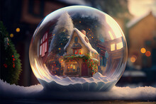 Small Winter Landscape In A Glass Sphere, Midjourney Illustration