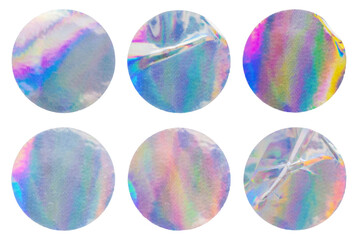 Wall Mural - blank round adhesive holographic foil sticker label set isolated on white background