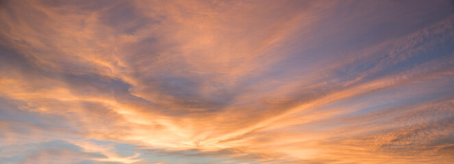 Wall Mural - wide sunset sky orange and blue with beautiful clouds