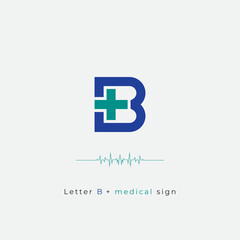 Wall Mural - letter B plus cross medical logo icon modern and clean