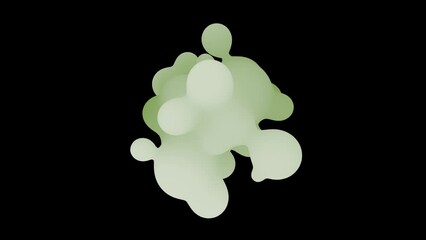 Wall Mural - 3D animation of an abstract smooth liquid olive shape. 4k seamless 3d animation. Smooth animation of bubbles, metaball with inner glow.